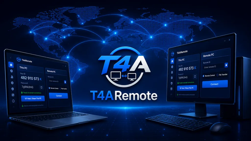 T4ARemote on a laptop and a desktop PC